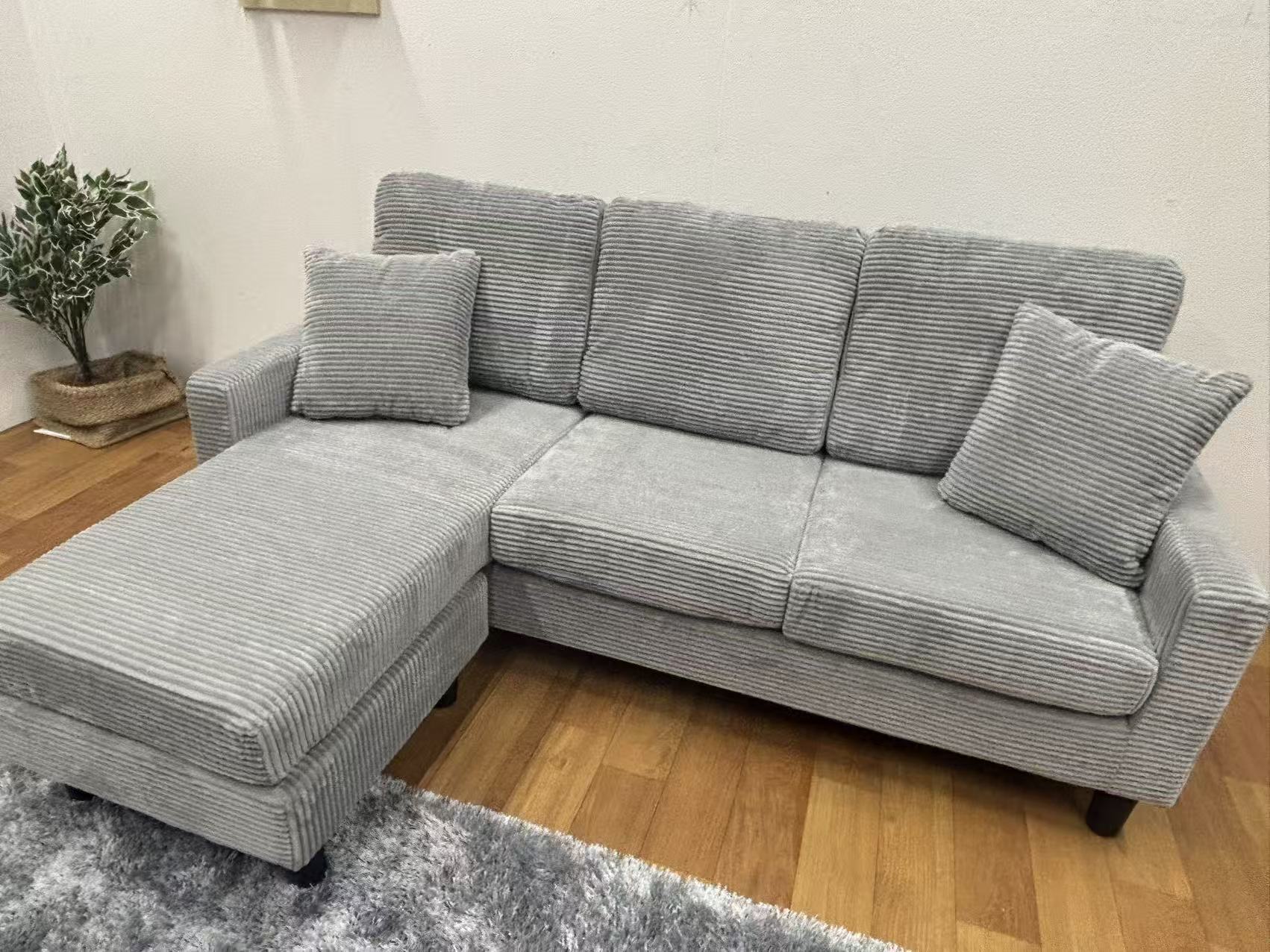 おしゃれ 北欧 カウチソファー、3人掛けソファ、 L字 ソファ オットマン付き 2007#GY - 画像 (4)