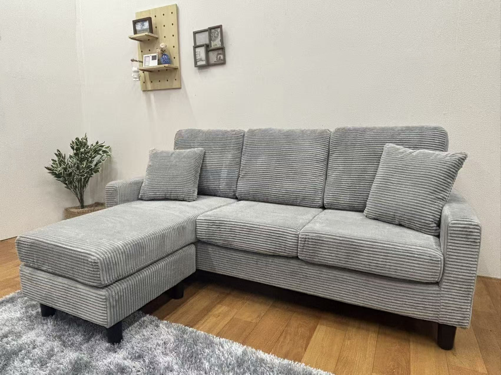 おしゃれ 北欧 カウチソファー、3人掛けソファ、 L字 ソファ オットマン付き 2007#GY - 画像 (5)