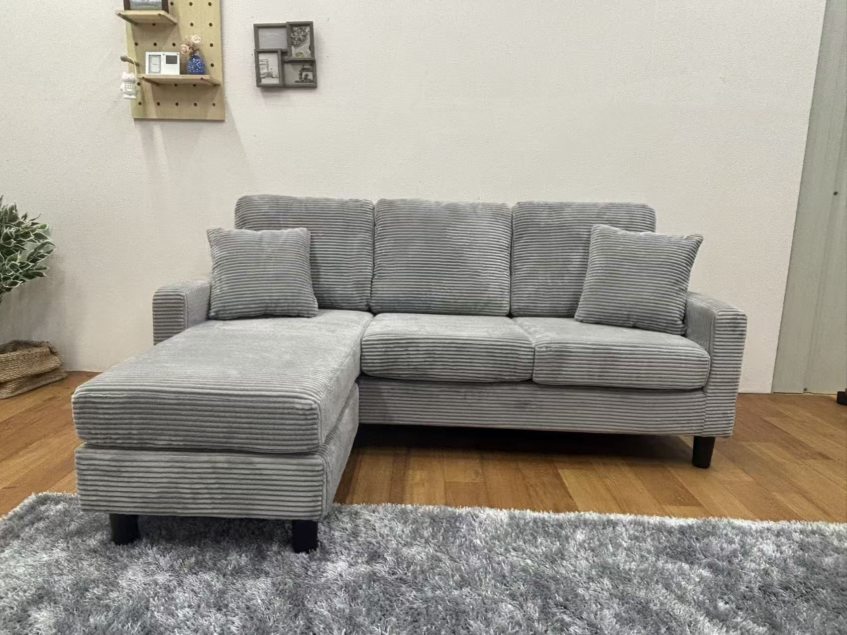 おしゃれ 北欧 カウチソファー、3人掛けソファ、 L字 ソファ オットマン付き 2007#GY - 画像 (6)