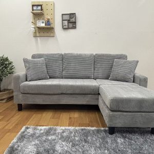 おしゃれ 北欧 カウチソファー、3人掛けソファ、 L字 ソファ オットマン付き 2007＃GY