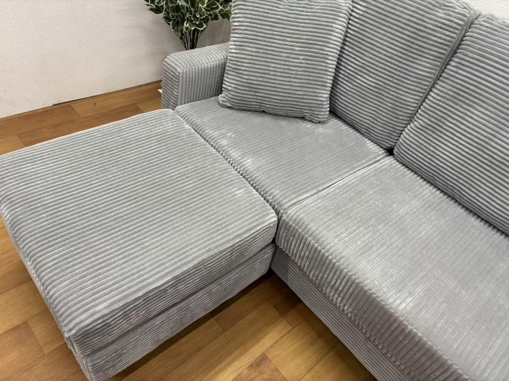 おしゃれ 北欧 カウチソファー、3人掛けソファ、 L字 ソファ オットマン付き 2007#GY - 画像 (7)